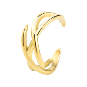 แหวนเปิดรูปทรงเรขาคณิตแบบไม่สมมาตร สีทองและสีเหล็ก ของขวัญเครื่องประดับแฟชั่นสำหรับทุกเพศ - Product Image 5