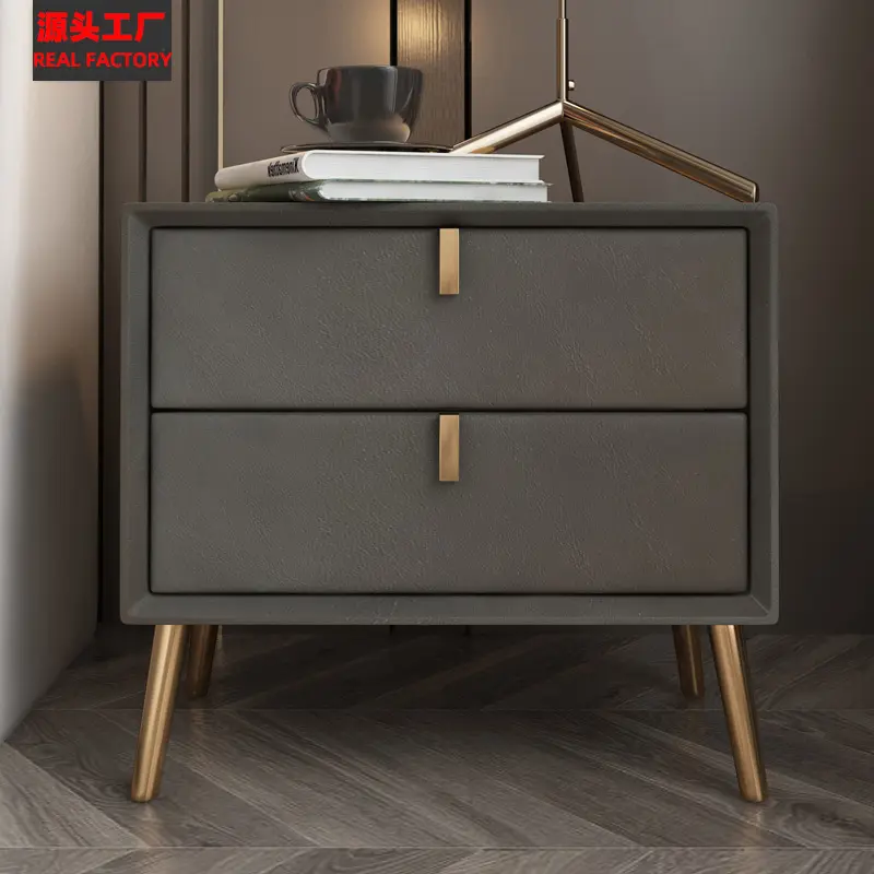 Factory wholesale large storage space 2 drawers Wooden nightstands bedside table grey