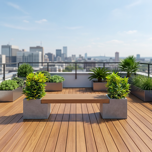 Banc de patio moderne en bois avec jardinières, mobilier minimaliste d'extérieur pour l'extérieur, idéal pour s'asseoir dans le jardin - Product Image 4
