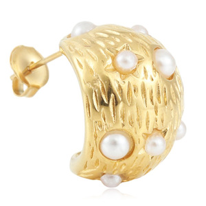Pendientes de Aro en Forma de U Dorados con Perlas de Imitación y Diseño de Estrella, Pendientes de Moda - Product Image 3