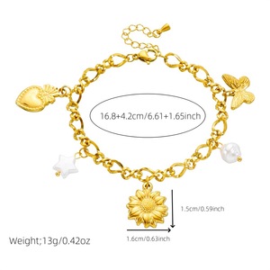 Gold Plated Stainless Steel Charm Bracelet With Star Sunflower Heart Butterfly Pendant For Women Gift Jewelry B1538 - Product Image 4