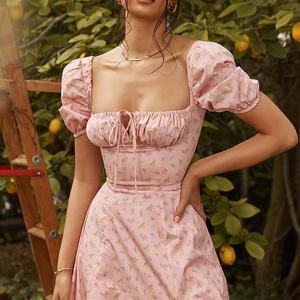 Weimeixin — robe Midi professionnelle mi-longue pour femmes, couleur rose florale, manches bouffantes, fendue sur le côté, camping bell - Product Image 2