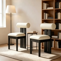 Chaise moderne en bois massif de caoutchouc avec dossier rembourré et assise carrée en tissu crème – Vente en gros directe usine, fournisseur en vrac