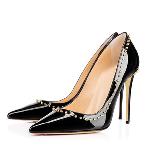 Zapatos de Tacón Alto Stiletto con Punta Puntiaguda y Tachuelas, Color Rojo Degradado a Negro, Talla Grande 46, Zapatos de Mujer Sólidos y Sexys - Product Image 3