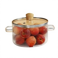 Marmite à soupe moderne en verre borosilicate transparent, casserole côtelée résistante à la chaleur pour cuisinière à gaz, 1600 ml, pour la cuisine