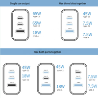 Chargeur rapide PD 65W, chargeur mural USB C 3 ports, adaptateur d'alimentation haute vitesse pour smartphones, tablettes, ordinateurs portables