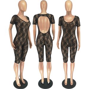 2024 été Boutique mode dos nu une pièce dentelle à manches courtes <span class=keywords><strong>combishort</strong></span> combinaison Shorts - Product Image 6