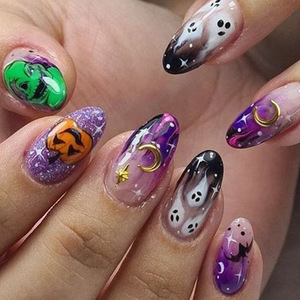 <span class=keywords><strong>Uñas</strong></span> Postizas Acrílicas con Diseño <span class=keywords><strong>de</strong></span> Telaraña y Fantasma Estilo Francés para <span class=keywords><strong>Halloween</strong></span>, Forma <span class=keywords><strong>de</strong></span> Ataúd Largo, Venta al Por Mayor - Product Image 1