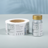 Étiquettes adhésives personnalisées pour la santé Bouteilles de vitamines Ecran doré Estampage à froid Etiquettes d'emballage en soie argent brillant UV inversé