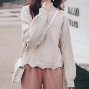 Pull en cachemire à manches longues décontracté pour femmes personnalisé ourlet irrégulier torsadé Jacquard Design polyvalent court pour l'automne - Product Image 5