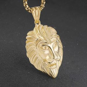 Joyería Hip Hop para Hombre al por Mayor, Collar con Colgante de Cabeza de León Grande, Chapado en Oro Negro y Plateado, de Acero Inoxidable Pulido - Product Image 4