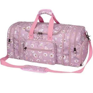 사용자 정의 로고 꽃 레드 핑크 소녀 피트니스 스포츠 가방 신발 체육관 방수 여행 여성 사용자 정의 더플 가방