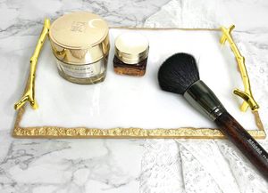 Bandeja decorativa de mármol rectangular con bordes dorados, mango de Placa dorada, tocador de joyería, bandeja de fregadero de <span class=keywords><strong>cocina</strong></span>, bandeja de efecto con asas - Product Image 5