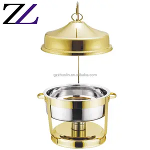 Catering equipment for keeping food warmer hot golden hanging dome shafing dish luxury round hinged lid brass chaffing dish