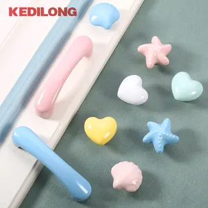 Hot selling modern minimalist cartoon heart colored cloud ceramic handle wardrobe children's cute drawer knob