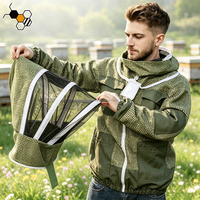 Veste d'apiculture respirante à 3 couches en maille, anti-piqûres, demi-corps, avec voile de protection amovible