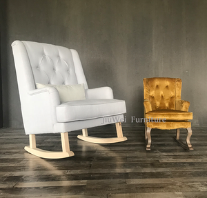 French Antique Wood Tufted Rocking <strong>Chair</strong> with Velvet Reclining Design for <strong>Nursery</strong> Kids for Bedroom Hotel or Apartment - Product Image 3