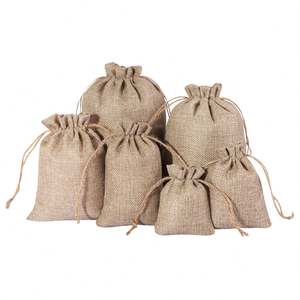 Wholesale Ecological Recycled High Quality Recycled Burlap Linen Jute <b>Drawstring</b> Bag with Custom Printed logo - Product Image 1