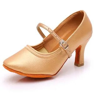 Chaussures de danse à talon moyen pour femmes, escarpins à semelle souple et haut, de style latine et social, pour dames, chaussure moderne