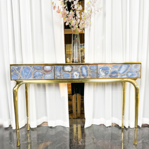 Living Room Contemporary Italian Style Luxury Marble Hallway Furniture <b>Set</b> Metal Top Entry Console Tables VLIPE-CT-01-AURORA Met - Product Image 2