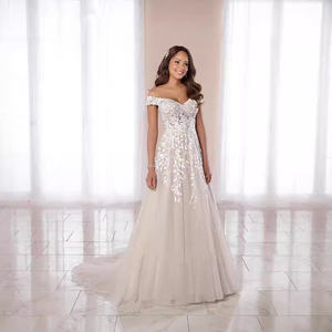 Wedding Dress A-Line Chiffon With Embroidery Sweetheart Neckline Empire Waist Floral Print Light Pink Bride Gown - Product Image 2