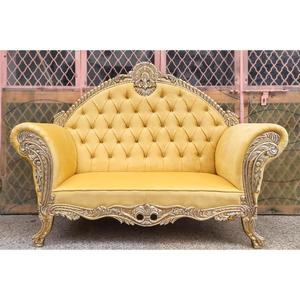 Luxury Royal Maharaja <b>Wedding</b> Sofa Golden Velvet Tufted Couch Hand Carved Wooden <b>Frame</b> Bride Groom <b>Wedding</b> Stage Furniture - Product Image 3