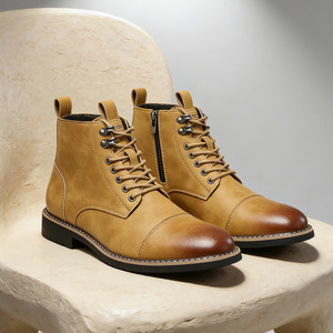Botas de Hombre de Cuero Genuino con Cordones, Punta Redonda, Suela de Goma Antideslizante, Zapatos de Vestir, Envío Directo - Product Image 1