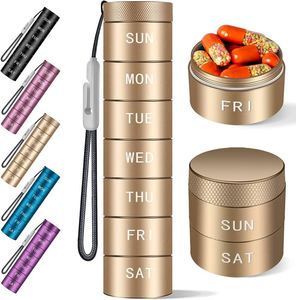 7 Days Portable Travel Flat Lid Boxes Stackable Waterproof Metal Medicine Holder <b>Tablet</b> <b>Container</b> Aluminum Alloy Pill Box Custom - Product Image 3