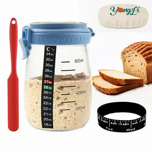 Yongli J-04 Wide Mouth Sourdough Starter Jar Crock 34 oz Sour dough Starter Kit for Bread Baking Supplies