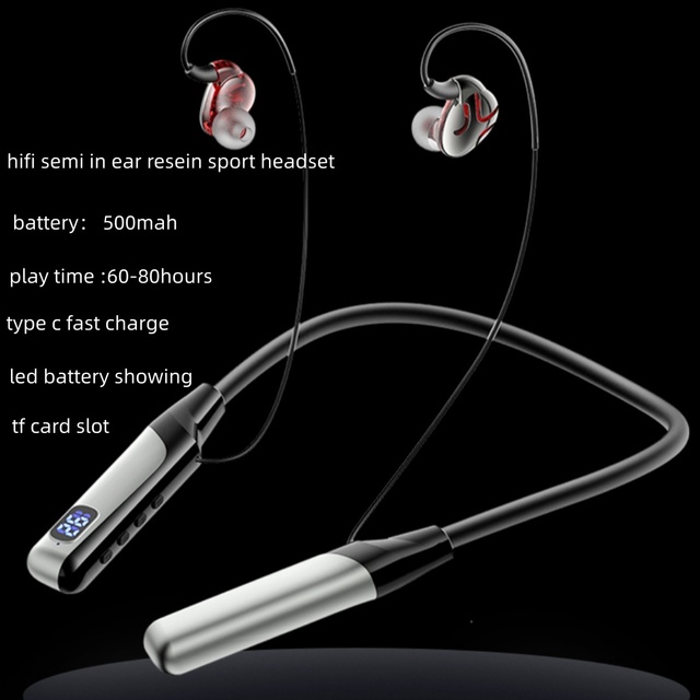 80 Hours Playing Time JL Neckband Stereo Wireless Earphones Mic ENC Digital Display IPX4 Waterproof Low Latency Hi-Fi Sound
