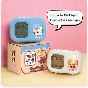 현대적인 플라스틱 토끼 인형 컬러 무드등 알람 시계 무소음 온도 표시 귀여운 탁상용 날씨 스테이션 (학생용) - Product Image 3