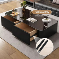 Table basse rectangulaire noire moderne de luxe, finition brillante, avec tiroir de rangement dissimulé, pour salon, appartement, meubles de maison