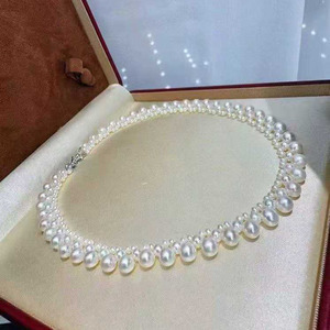 wholesale Jewelry Solid <b>Silver</b> Clasp Gradient Nucleus-Free Freshwater Pearl <b>Choker</b> 3-4/5/7-8mm High Quality Necklace - Product Image 2