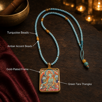 Collier de créateur en turquoise naturelle, bijoux de mode perlés, pendentif Bouddha Thangka, cadeau bouddhiste pour femme