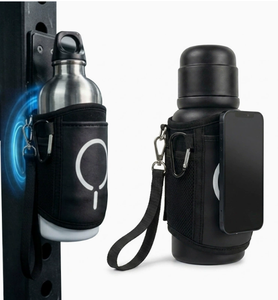 Porta Botella de Agua de Cuero con Doble Bolsillo Magnético para Teléfono, Bolsa de Malla, Correa de Mosquetón, Funda para Gimnasio, Deportes y Fitness - Product Image 2
