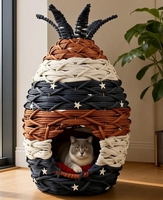 Lit pour animaux de compagnie en coton 100% fait main, lavable, de luxe, avec un design patriotique à étoiles et rayures rouges, blancs et bleus, coussin en peluche pour chats