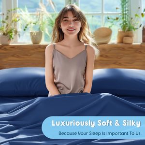 Ultra Soft Cooling Eucalyptus Collection Luxury Queen Size Fitted Silver Ions 100% <b>Bamboo</b> Lyocell Bed <b>Sheet</b> Set for Hot Sleepers - Product Image 3