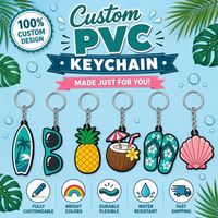 Porte-clés personnalisé en PVC pour l'été, idéal pour les fêtes sur la plage, les vacances, porte-clés en caoutchouc découpé, breloque tropicale personnalisée, cadeau