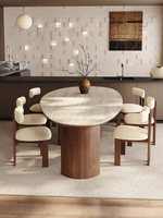 Table à manger moderne et unique en forme de larme, design irrégulier avec plateau en dalle de pierre et structure en bois massif – idéale pour salon, hall ou table de loisirs