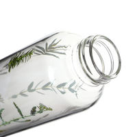 Bouteille d'eau en verre imprimée, design mince et classique, avec couvercle en bambou et corde, certifiée LFGB, pour adultes, camping, maison, bureau