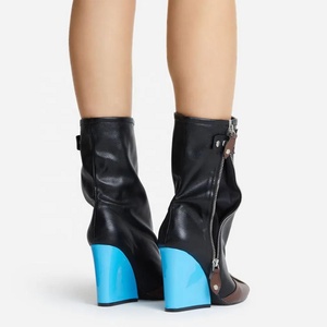 New Block Heel Square Toe Women Ankle <b>Boots</b> Side Zipper Color Matching Mixed Color Belt Buckle Short Booties Ladies Pumps Shoes - Product Image 5
