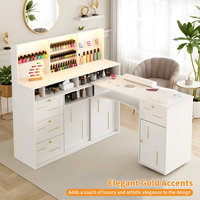 Armoire de rangement en bois roulante, bureau à ongles en forme de L réglable avec collecteur de poussière coulissant et coussin pour le poignet