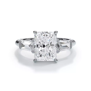 Anillo de compromiso con diamante de corte radiante de 2 quilates, oro blanco de 14K, estilo clásico, piedras laterales en forma de baguette, certificado IGI, joyería para mujer. - Product Image 1