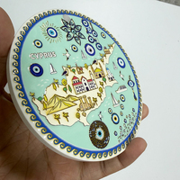 Posavasos Redondo de Cerámica con Relieve 3D, Mapa de Chipre, Diseño de Ojo Turco, Recuerdo de Viaje de Chipre, Decorativo para Café, Té y Bebidas