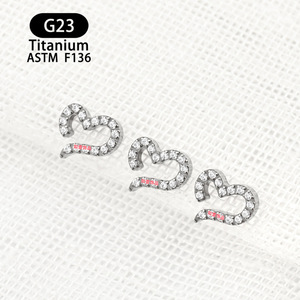 <b>Titanium</b> Heart Shaped Earrings 6.8mm With Zircon Inlay For Ear Cartilage <b>Studs</b> - Product Image 3