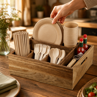 Vente en gros de porte-ustensiles rectangulaire en bois d'acacia avec finition laquée, multifonctionnel, écologique, 6 compartiments, pour comptoir de cuisine