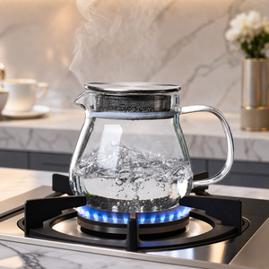 Teiera in Vetro Borosilicato Resistente al Calore OEM <span class=keywords><strong>con</strong></span> Filtro in Acciaio Inox e <span class=keywords><strong>Coperchio</strong></span>, Adatta per Fornelli - Product Image 5