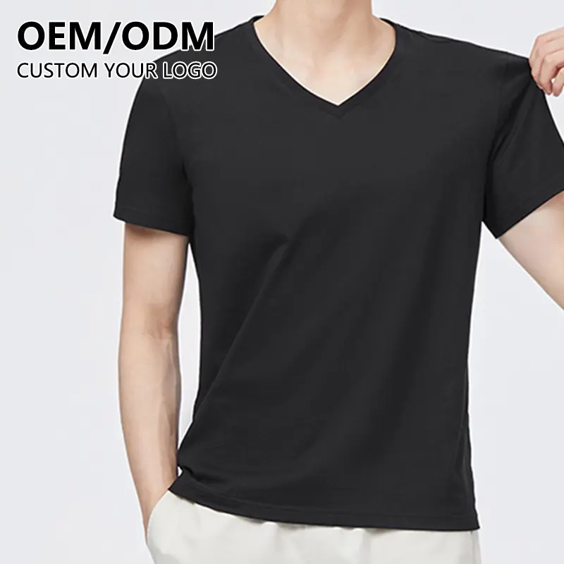 High Quality Custom printing logo 180 Grams 100% Cotton Unisex Blank Black White V Neck T Shirts Plain Men's plus size T-Shirts