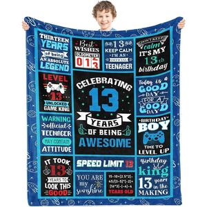 Manta de Franela con Frases de Cumpleaños Número 13, Manta para Siesta, Transpirable, Suave al Tacto, para el Hogar y la Oficina, con Estampado Personalizado YH-MT-0 - Product Image 2