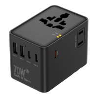 Adaptateur de voyage universel Worldplug 3AC GaN 70W, chargeur international multi-prises avec 2 USB et 3 Type C